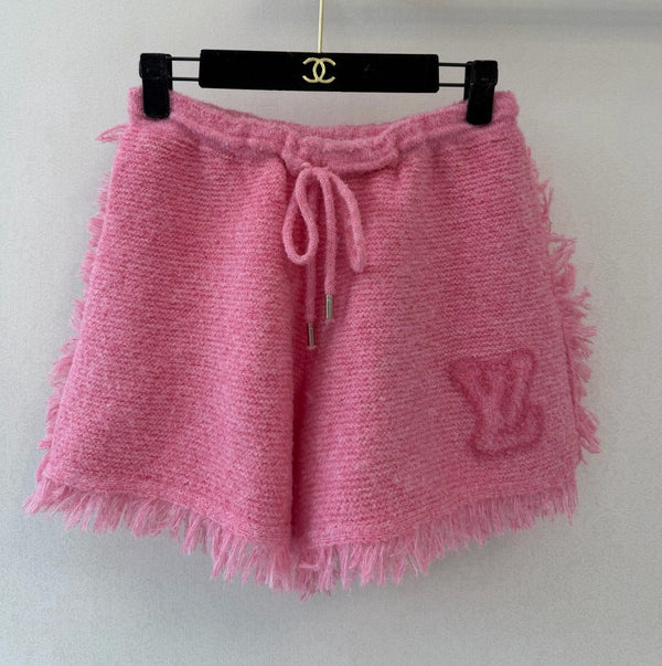 LV Fringe Hem Toweling Shorts Initials Wool 421038