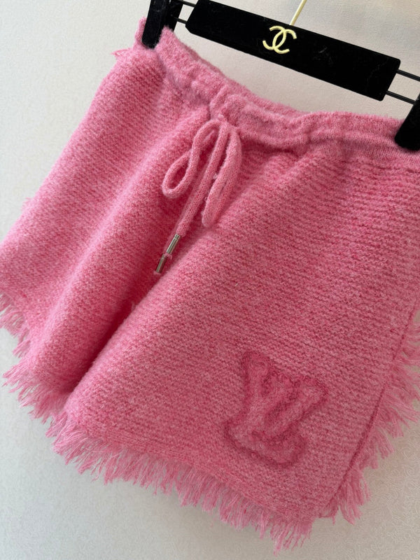 LV Fringe Hem Toweling Shorts Initials Wool 421038