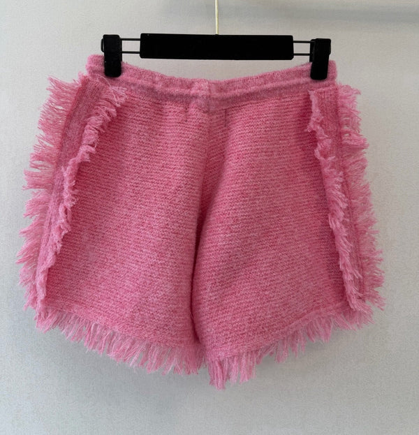 LV Fringe Hem Toweling Shorts Initials Wool 421038