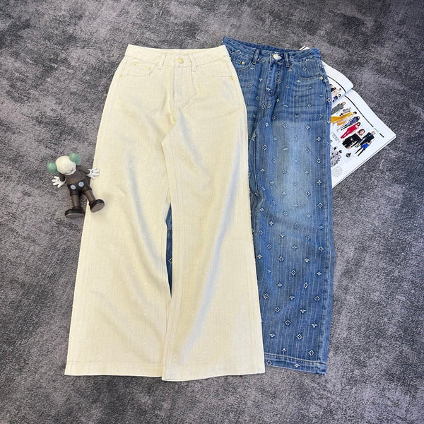 LV Jeans Monogram Wide-Leg Denim 420082