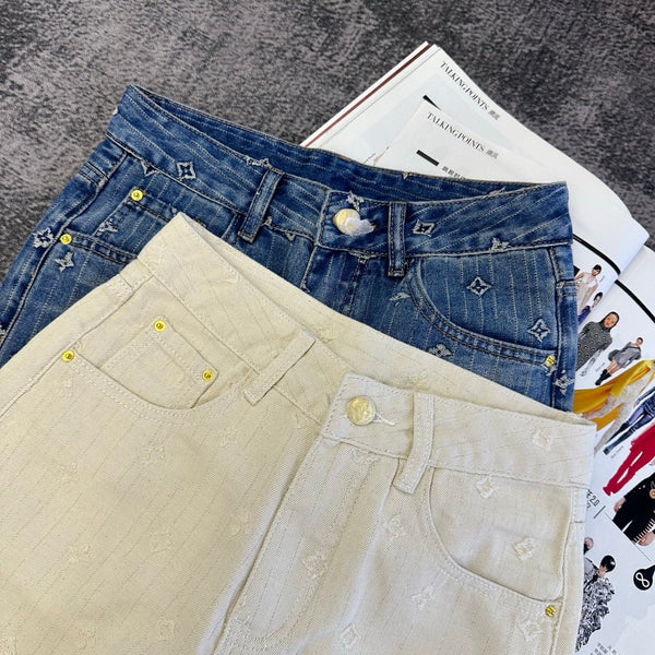 LV Jeans Monogram Wide-Leg Denim 420082