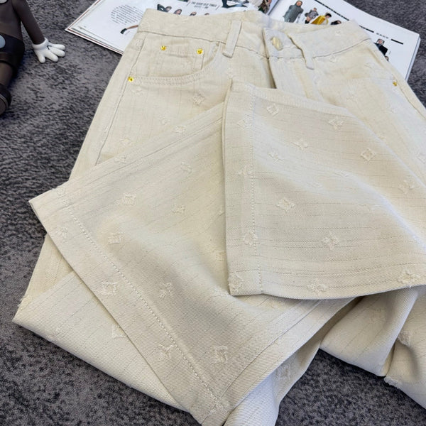 LV Jeans Monogram Wide-Leg Denim 420082