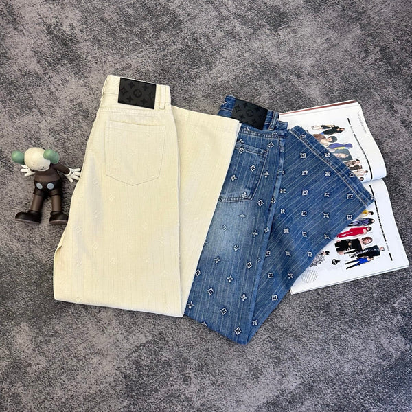 LV Jeans Monogram Wide-Leg Denim 420082