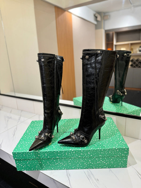 BLC Cagole Knee-High Boots 9.5cm Black Leather 985495