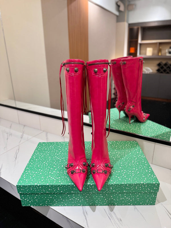 BLC Cagole Knee-High Boots 9.5cm Dark Pink Leather 985493