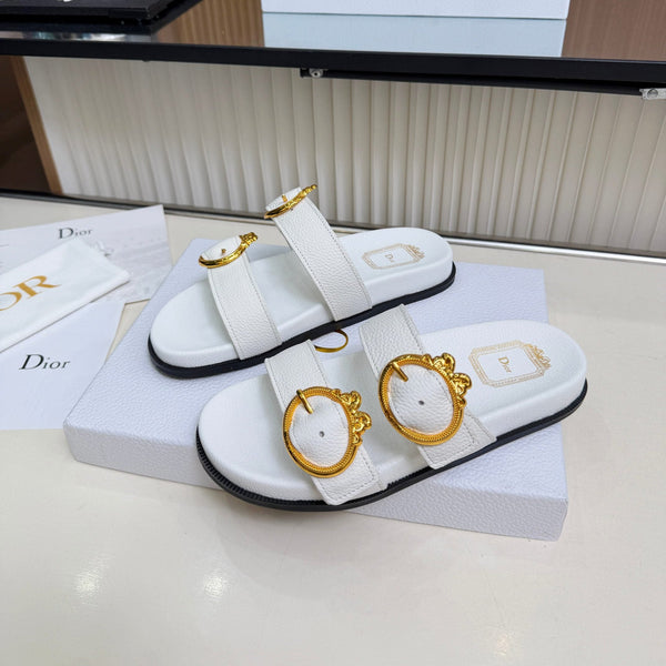 CD Médaillon Buckle Slide White Leather 987053