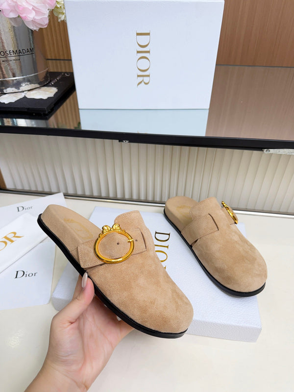 CD Médaillon Buckle Mules Beige Suede 987048