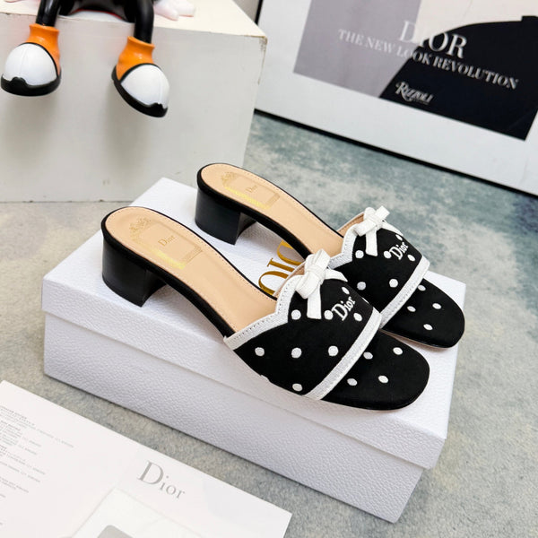 CD Dway Heeled Mules Black Polka Dot Bow 987034