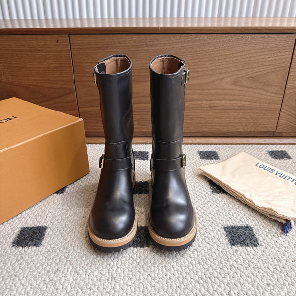 LV Engineer Boots Mid-Calf Black Leather 101910