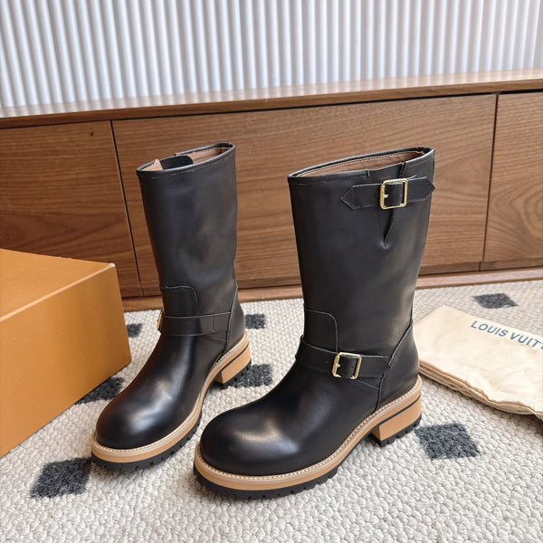 LV Engineer Boots Mid-Calf Black Leather 101910
