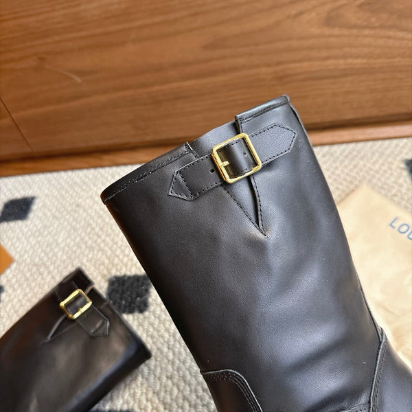 LV Engineer Boots Mid-Calf Black Leather 101910