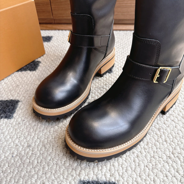 LV Engineer Boots Mid-Calf Black Leather 101910