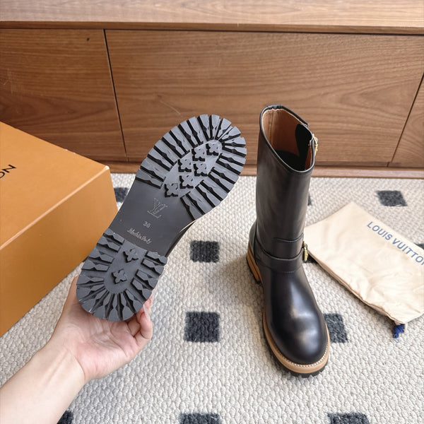 LV Engineer Boots Mid-Calf Black Leather 101910