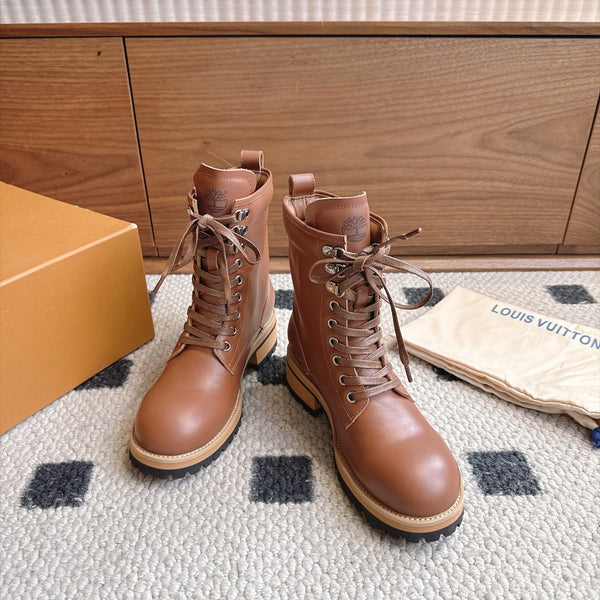 LV Lace-Up Ankle Boots Brown Leather 101908