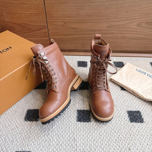 LV Lace-Up Ankle Boots Brown Leather 101908