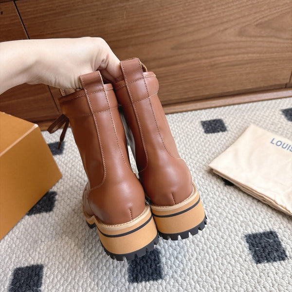 LV Lace-Up Ankle Boots Brown Leather 101908