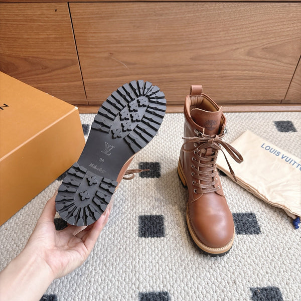 LV Lace-Up Ankle Boots Brown Leather 101908