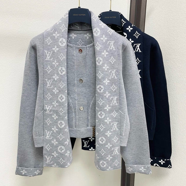 LV Scarf Collar Jacket Grey Wool-Silk Blend 413795