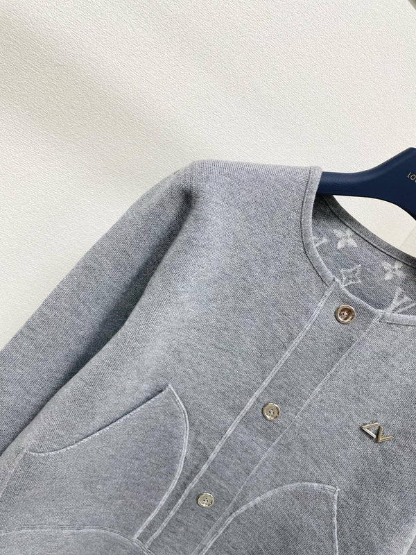 LV Scarf Collar Jacket Grey Wool-Silk Blend 413795