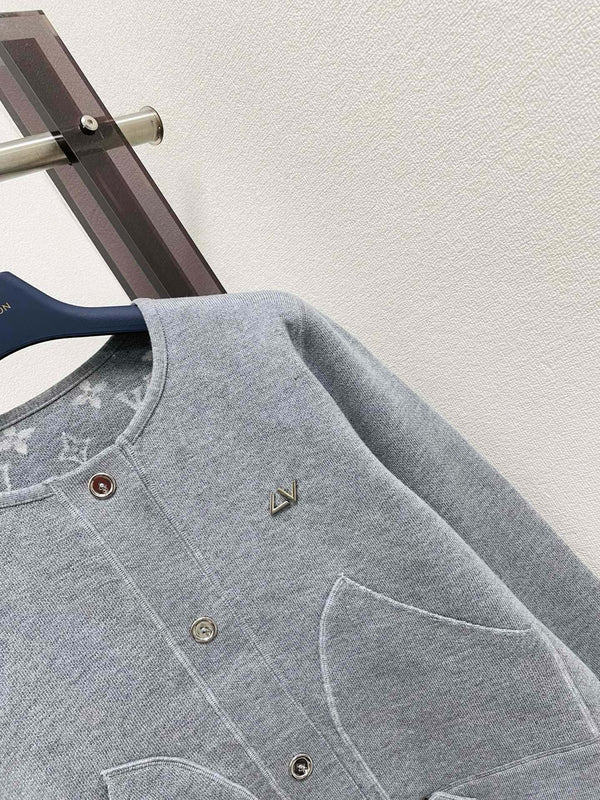 LV Scarf Collar Jacket Grey Wool-Silk Blend 413795