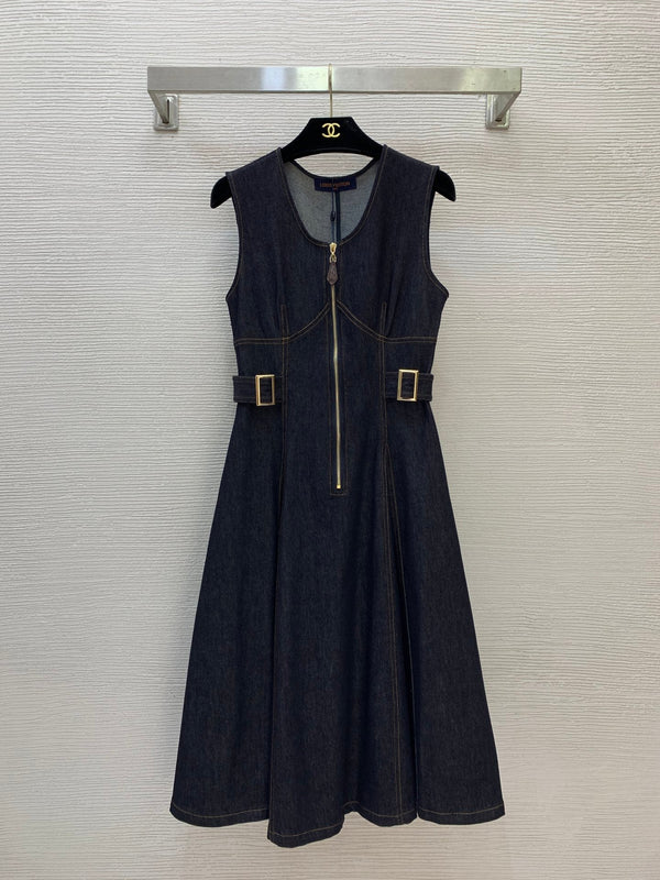 LV Sleeveless Midi Dress Navy Blue Denim 425815