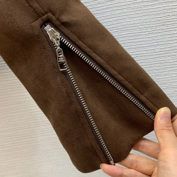 LV Biker Jacket Dark Brown Suede 425733