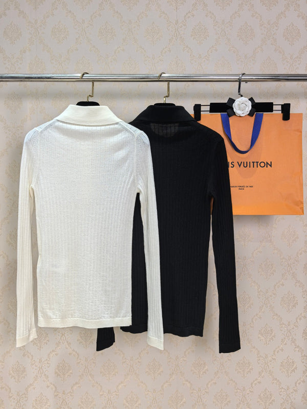 LV Ribbed Knit Polo Top Wool 424806