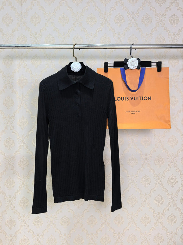 LV Ribbed Knit Polo Top Wool 424806