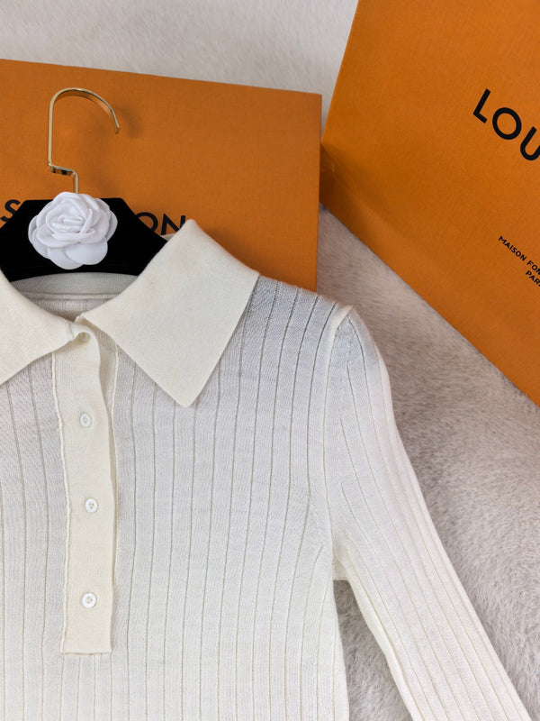 LV Ribbed Knit Polo Top Wool 424806