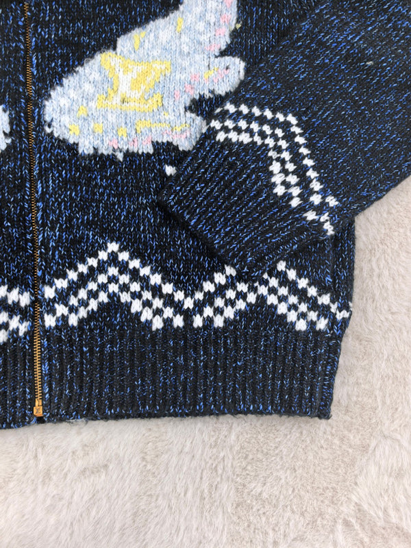 LV Zippered Knitted Blouson Navy Multicolor Wool 423033