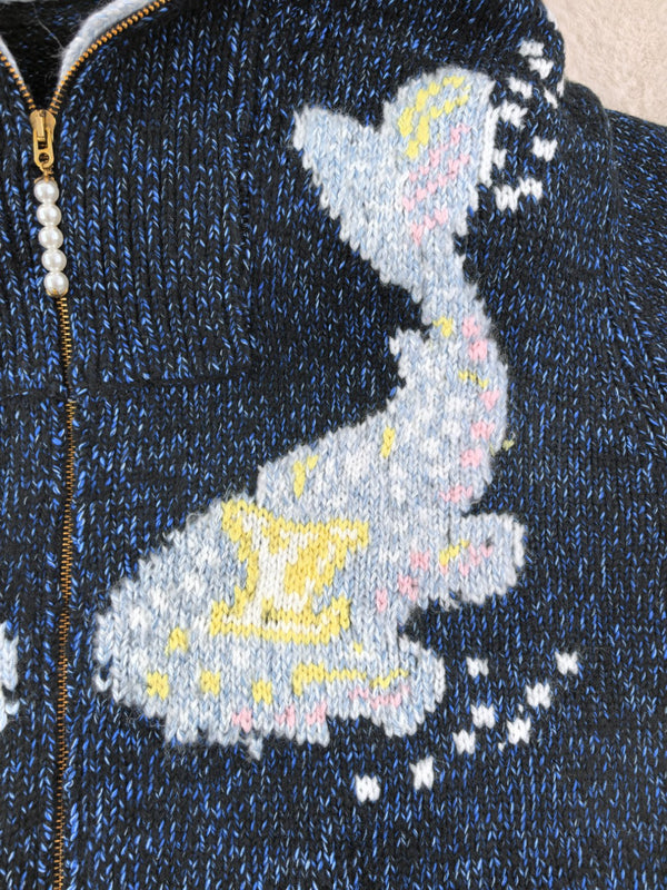 LV Zippered Knitted Blouson Navy Multicolor Wool 423033