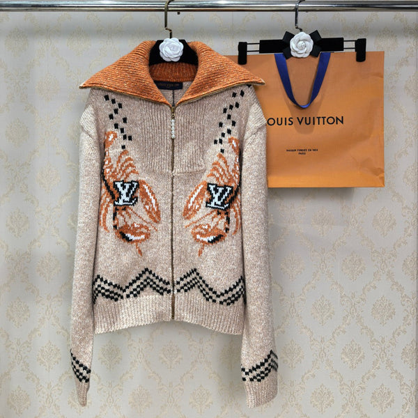 LV Zippered Knitted Blouson Beige Multicolor Wool 423032