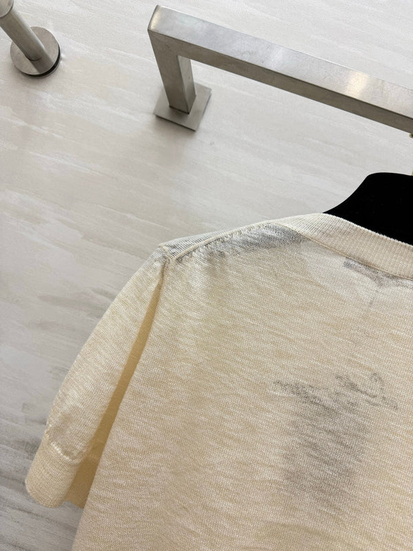 LV Logo Knit Short-Sleeve Top Beige 422098
