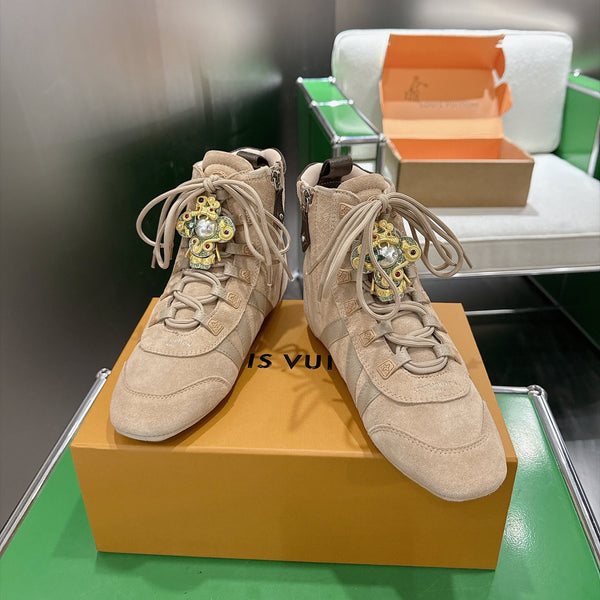 LV Sneakerina Ankle Boots Beige Suede Leather 999363