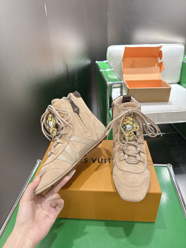 LV Sneakerina Ankle Boots Beige Suede Leather 999363
