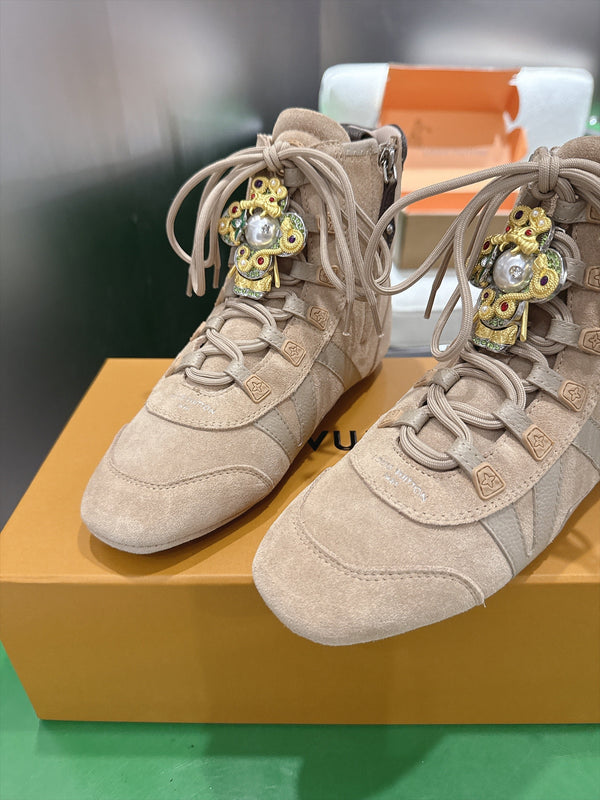 LV Sneakerina Ankle Boots Beige Suede Leather 999363