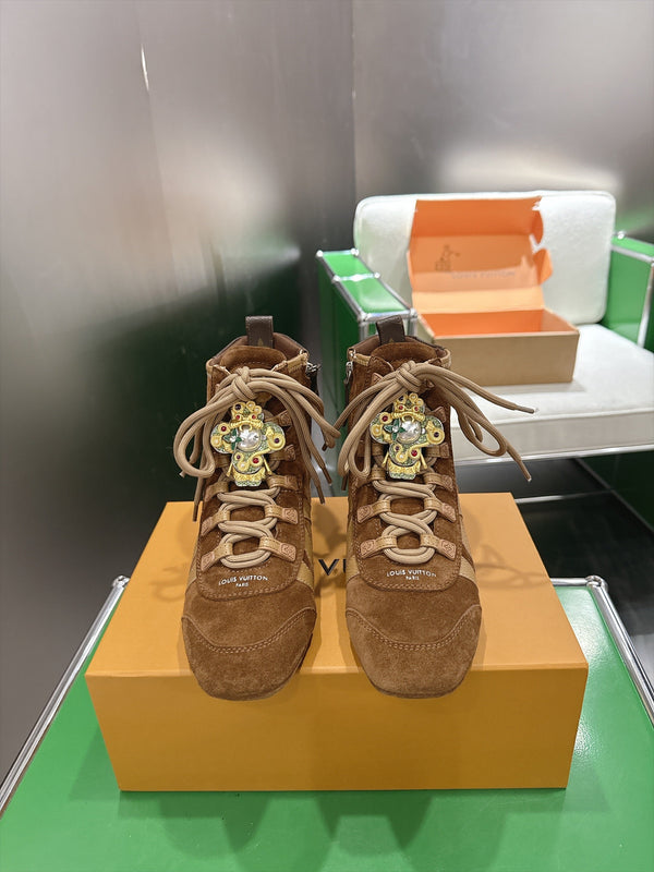 LV Sneakerina Ankle Boots Brown Suede Leather 999362
