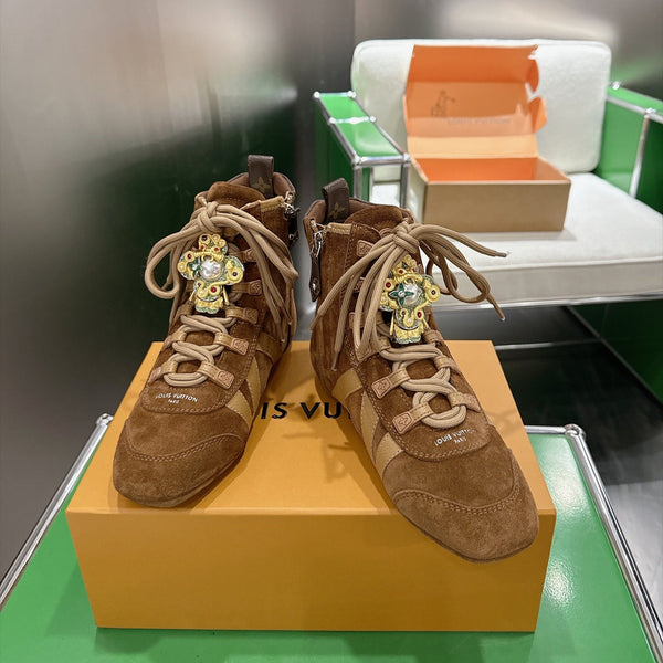 LV Sneakerina Ankle Boots Brown Suede Leather 999362