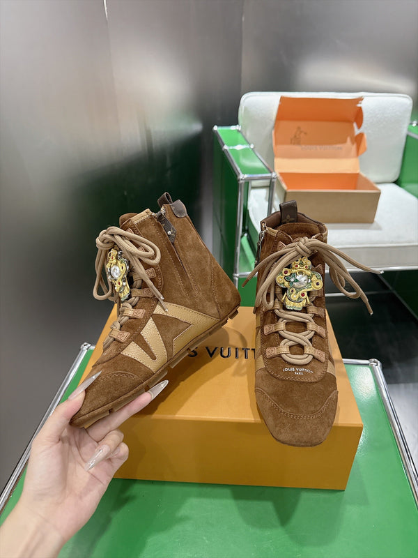 LV Sneakerina Ankle Boots Brown Suede Leather 999362