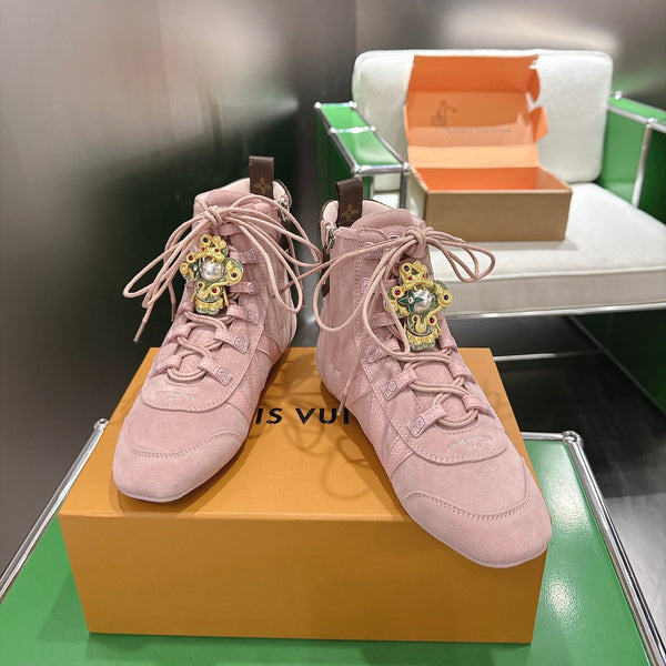 LV Sneakerina Ankle Boots Pink Suede Leather 999361