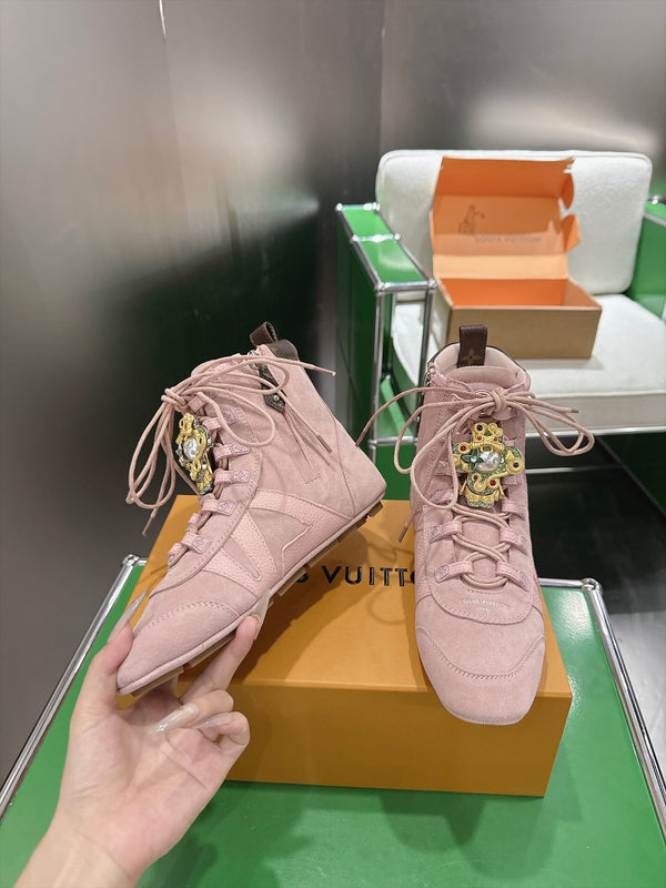 LV Sneakerina Ankle Boots Pink Suede Leather 999361
