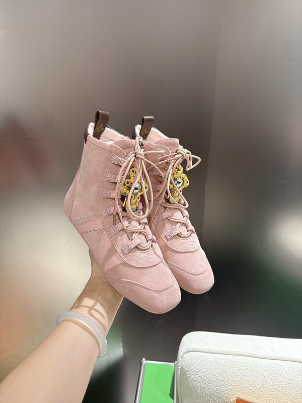 LV Sneakerina Ankle Boots Pink Suede Leather 999361