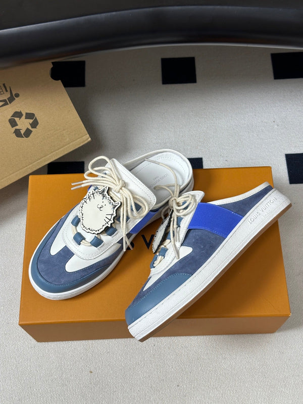 LV Lous Open-Back Sneaker Mules Blue Suede 993612