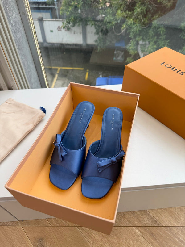 LV Cube Mules Bow Navy Blue Satin 993695