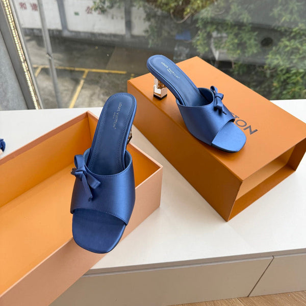LV Cube Mules Bow Navy Blue Satin 993695