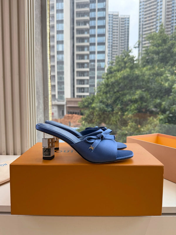 LV Cube Mules Bow Navy Blue Satin 993695