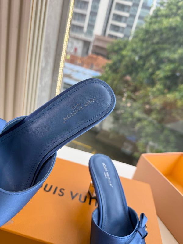 LV Cube Mules Bow Navy Blue Satin 993695