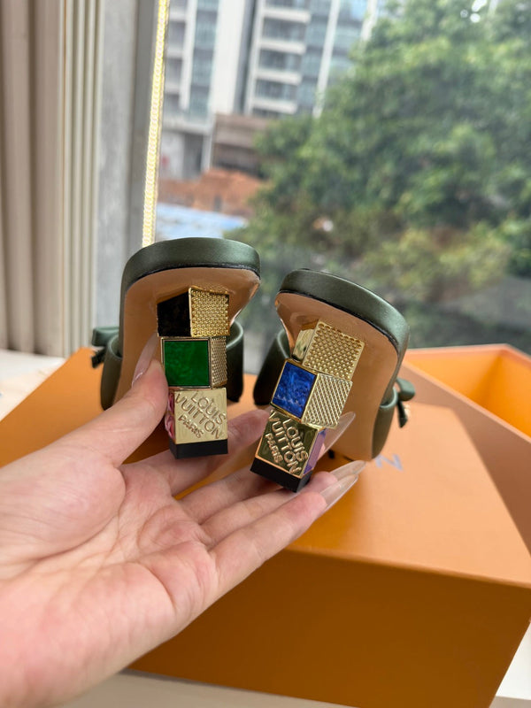 LV Cube Mules Bow Green Satin 993691