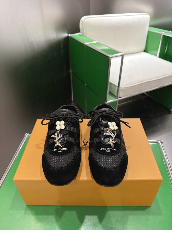 LV Sneakerina Ballerina Flats Black Mesh Suede 999360
