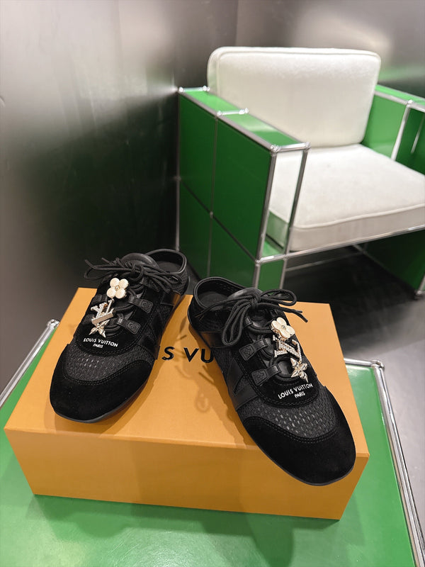 LV Sneakerina Ballerina Flats Black Mesh Suede 999360